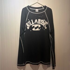BILLABONG Youth L black and White Graphic Long Sleeve rash guard surf top EUC